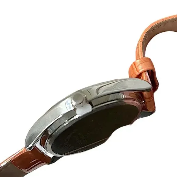 W by Waltham Womens Watch Orange Crock-Embossed Leather Strap Crystal Bezel NIB - Picture 6 of 8